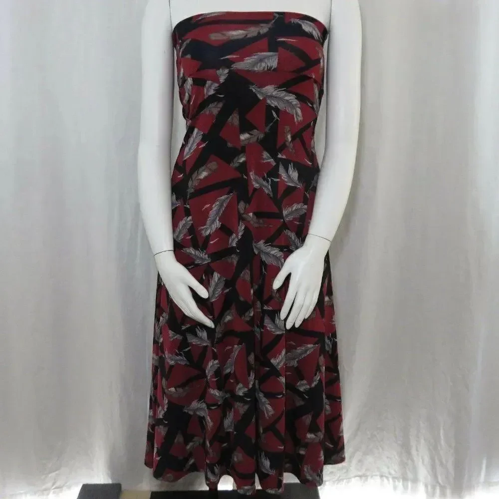 New LuLaRoe Burgundy Black Gray Feather Print 2XS XXS Maxi Skirt Long Made USA